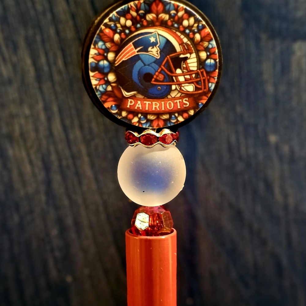 NFL New England Patriots Sparkly/Blingy Custom Created Super Fan Beaded Pen
